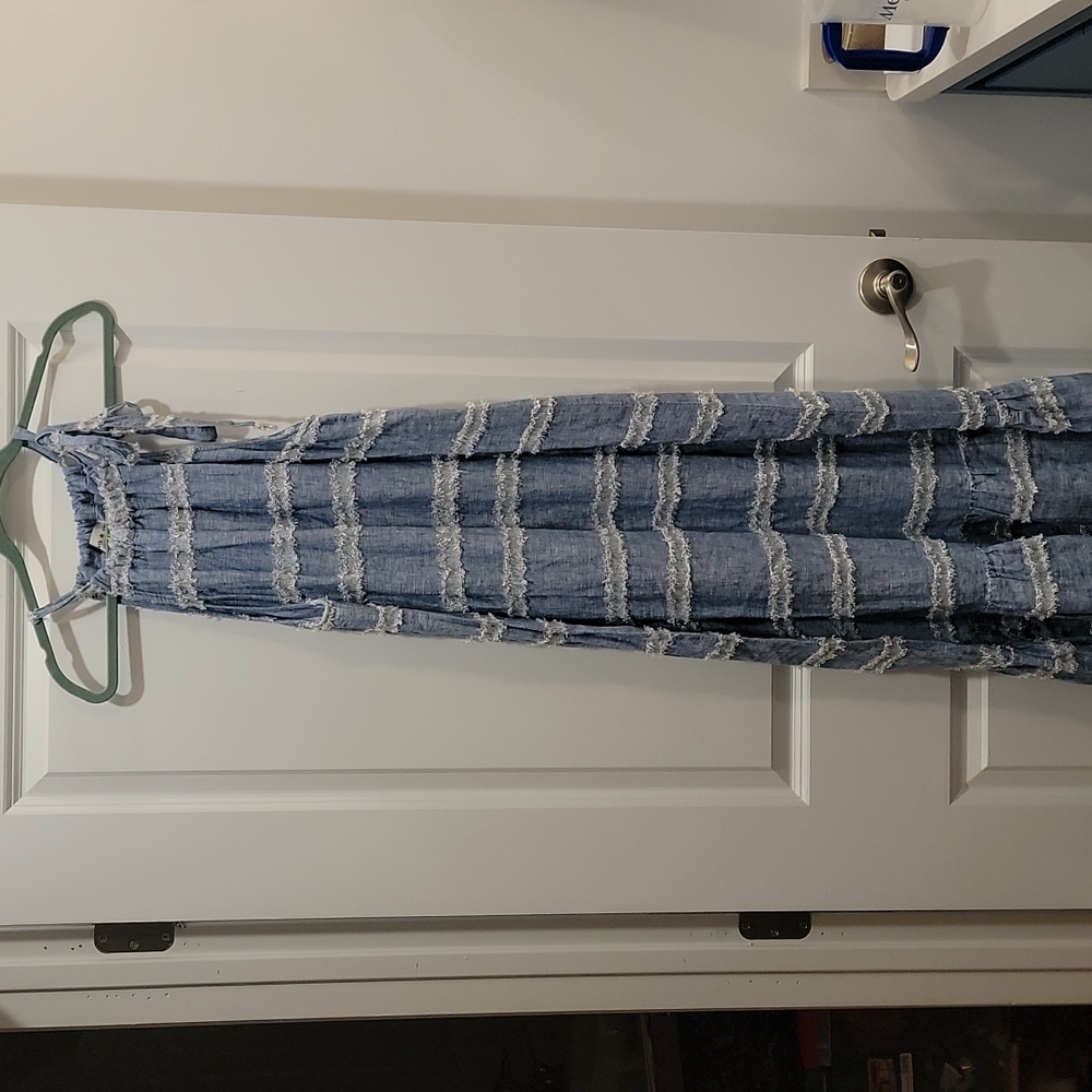 *ANTHROPOLOGIE* UNIQUE Cloth & Stone Chambray Linen Blend Halter Maxi Dress!!